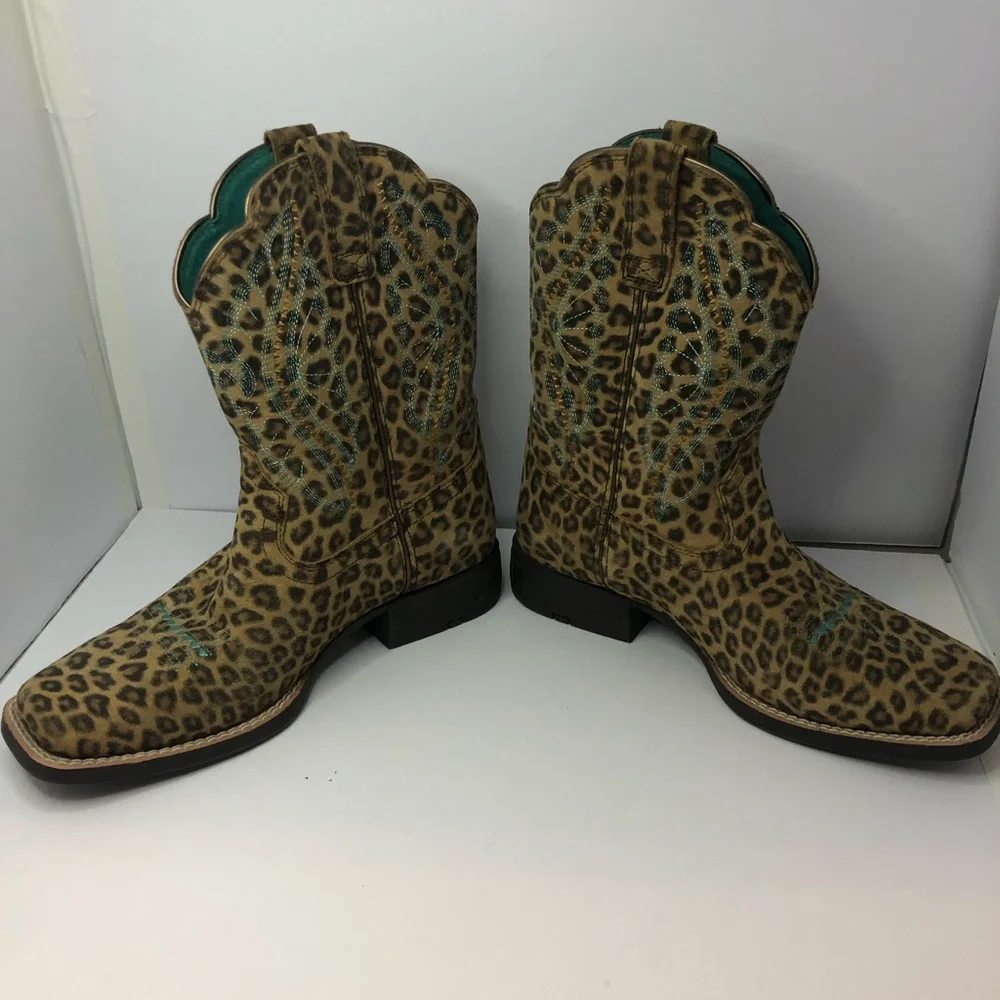Ariat Kids Prime Time Western Boots Faded Leopard Size 4.5 EUC